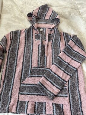 EARTHBOUND Pink and Gray Striped Hooded Baja Sweater